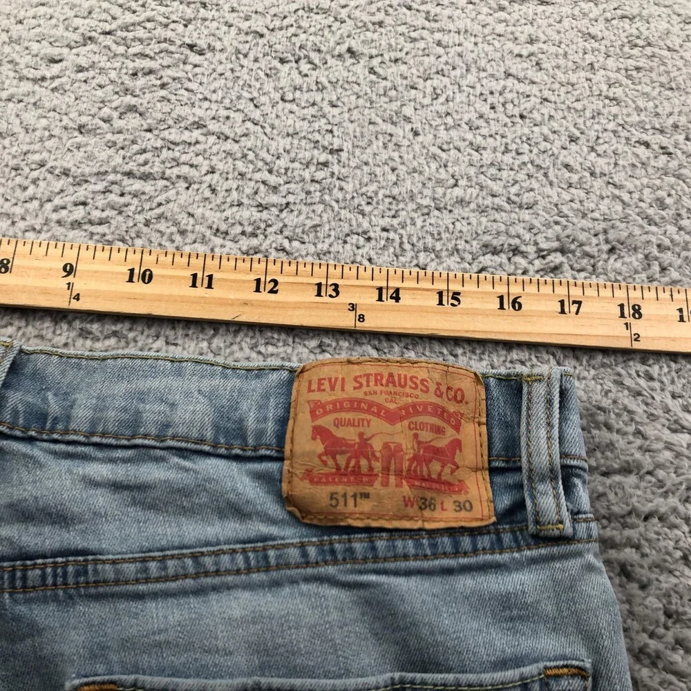Levis 511 Jeans Mens 36x30 Blue Light Wash Slim Straight Stretch Denim Pants